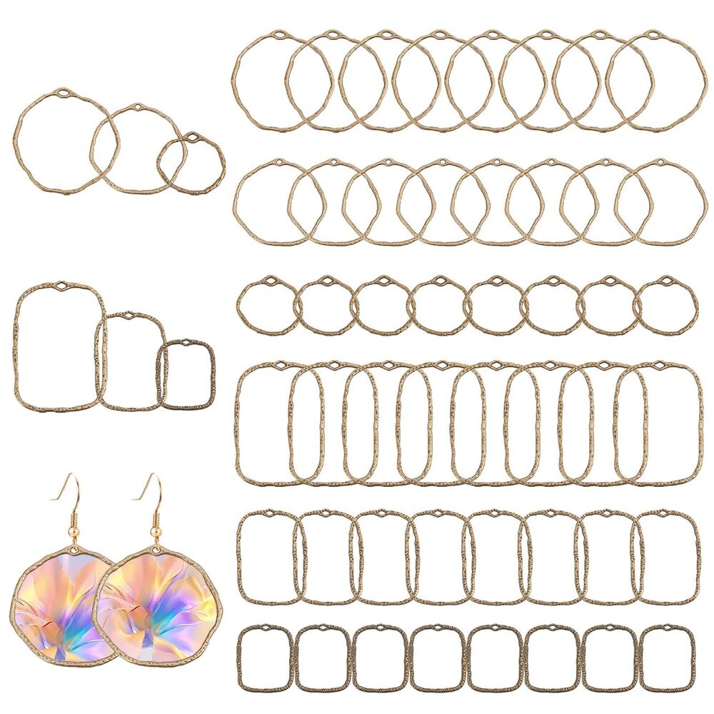 8378 48Pcs 6styles Antique Blue Alloy Open Back Bezel Pendants Hollow Frame
